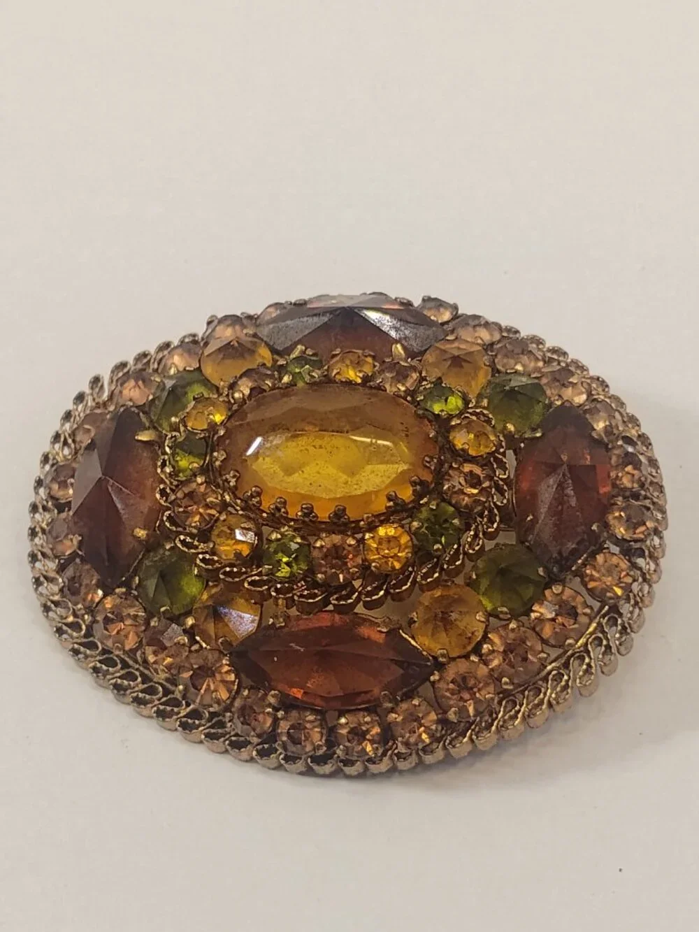 Vintage Brooch Pin SIGNED AUSTRIA Glass Rhinestone Gold tone Retro Jewelry